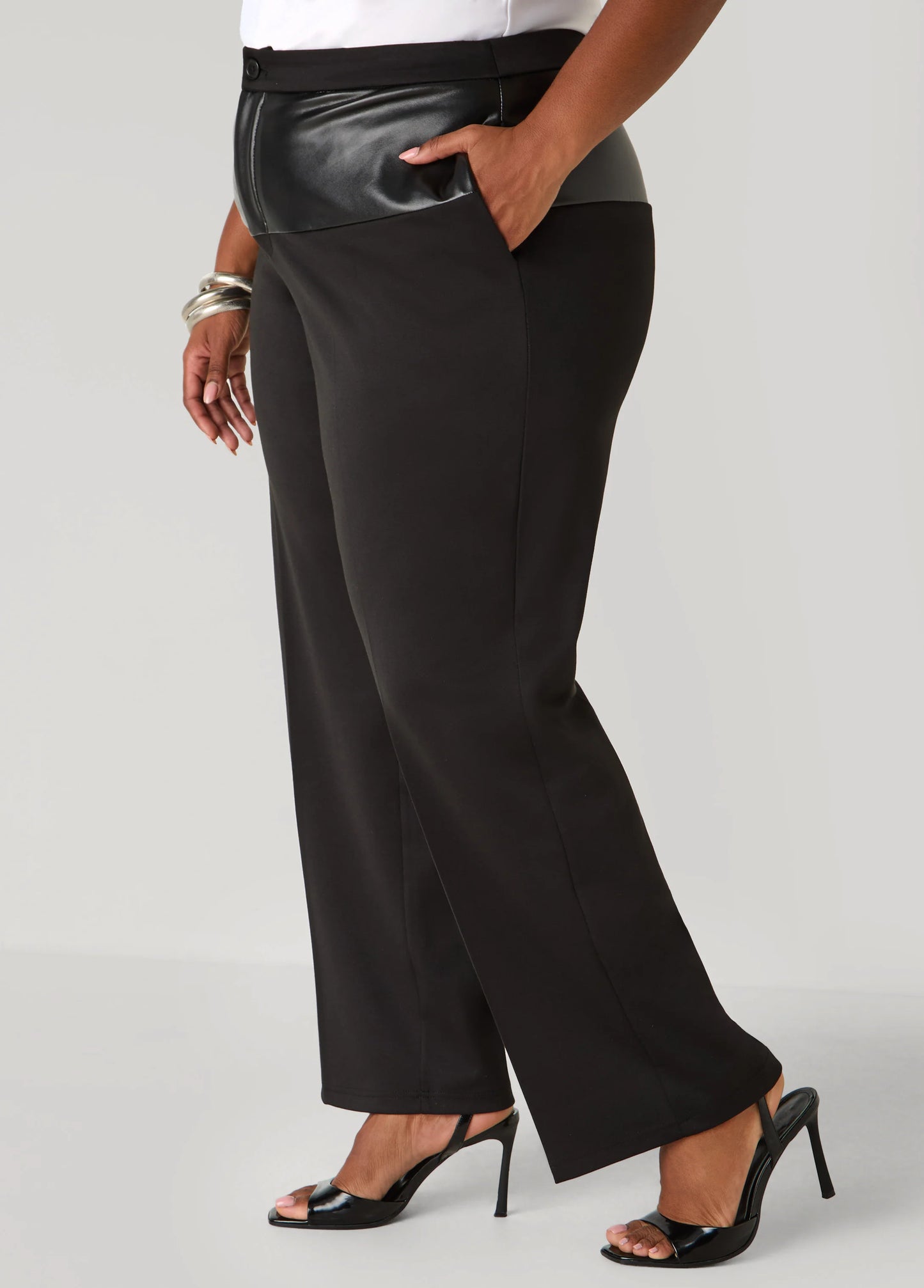 Faux Leather Paneled Trousers
