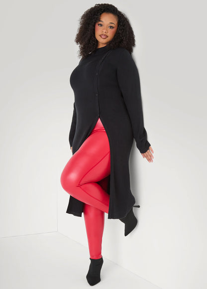 Button Detailed Ribbed Tunic