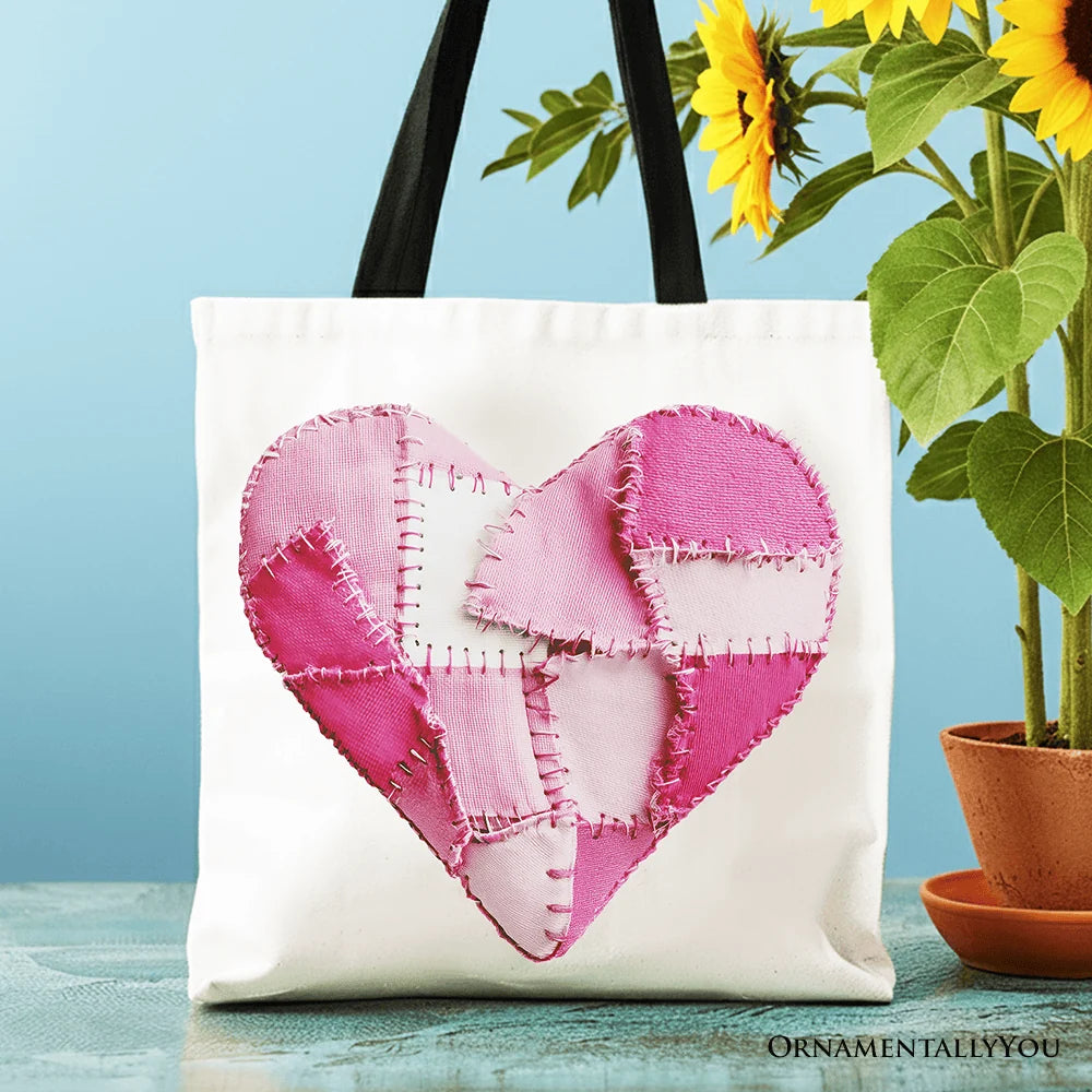 Patchwork Heart Canvas Tote Bag