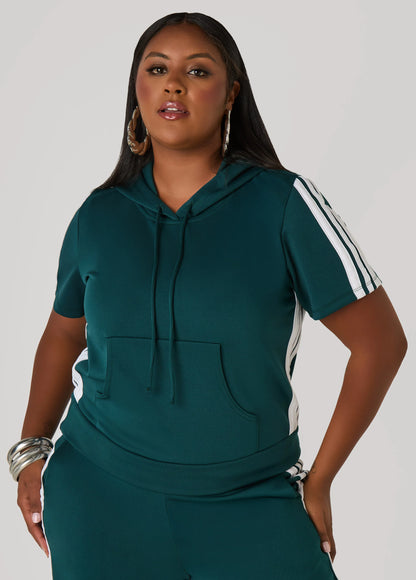 Hooded Stripe Trimmed Pullover
