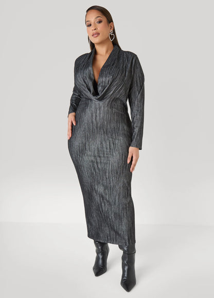 Cowl Neck Denim Maxi Dress