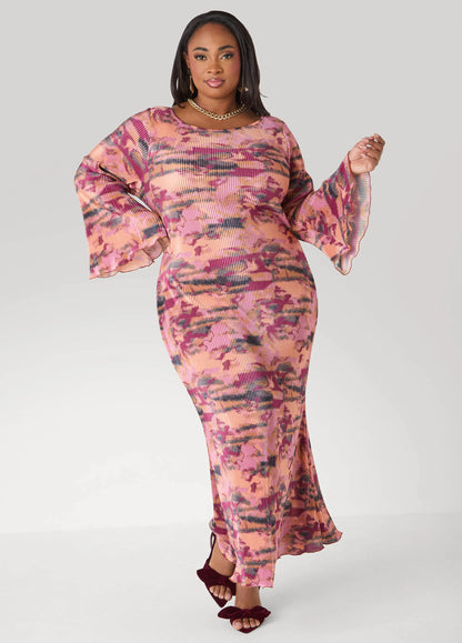 Plisse Printed Maxi Dress