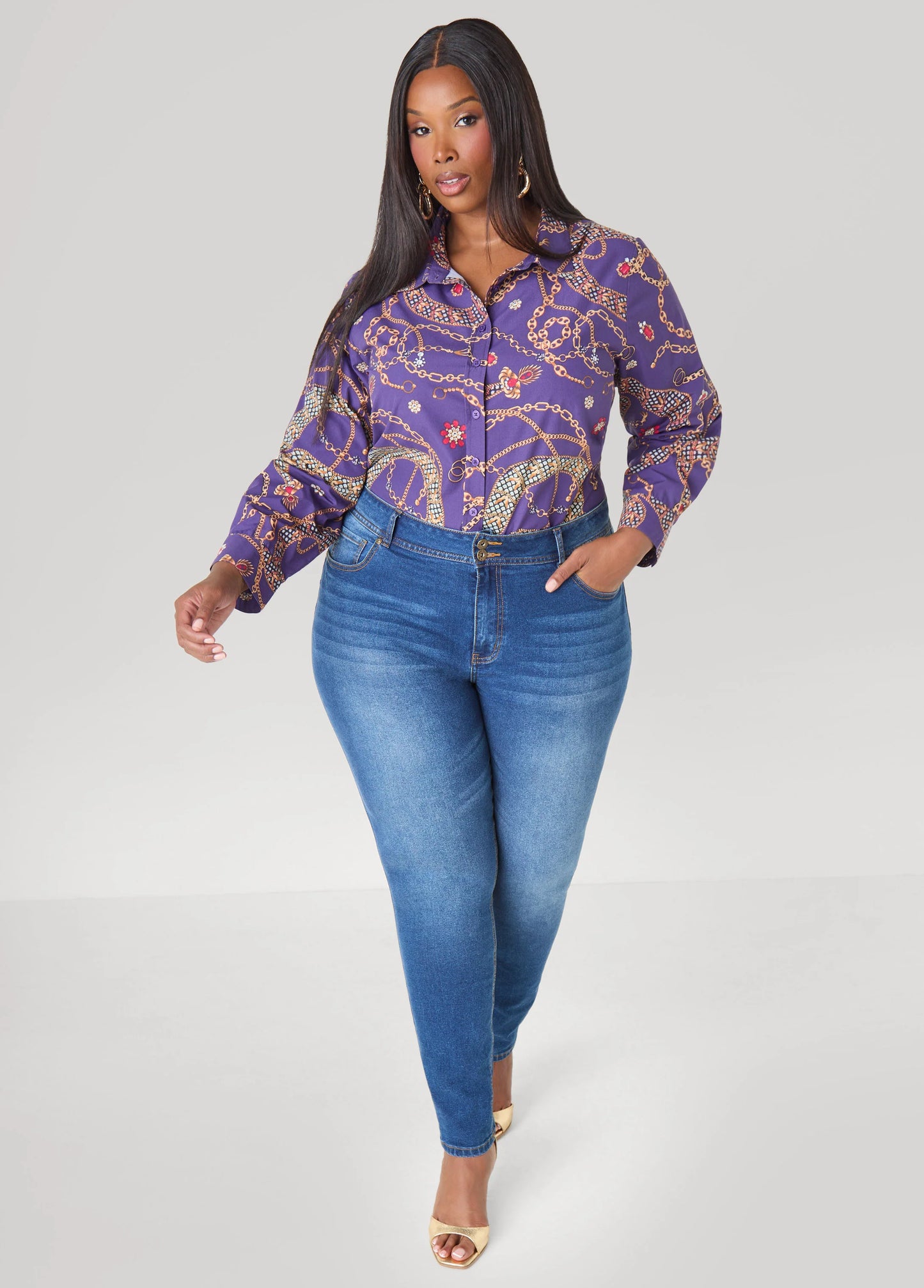 Chain Print Cotton Blend Shirt