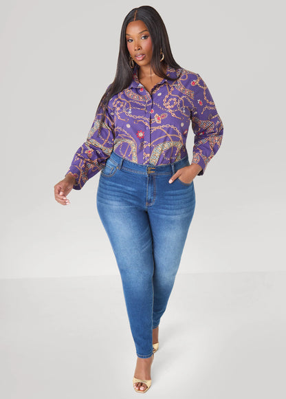 Chain Print Cotton Blend Shirt