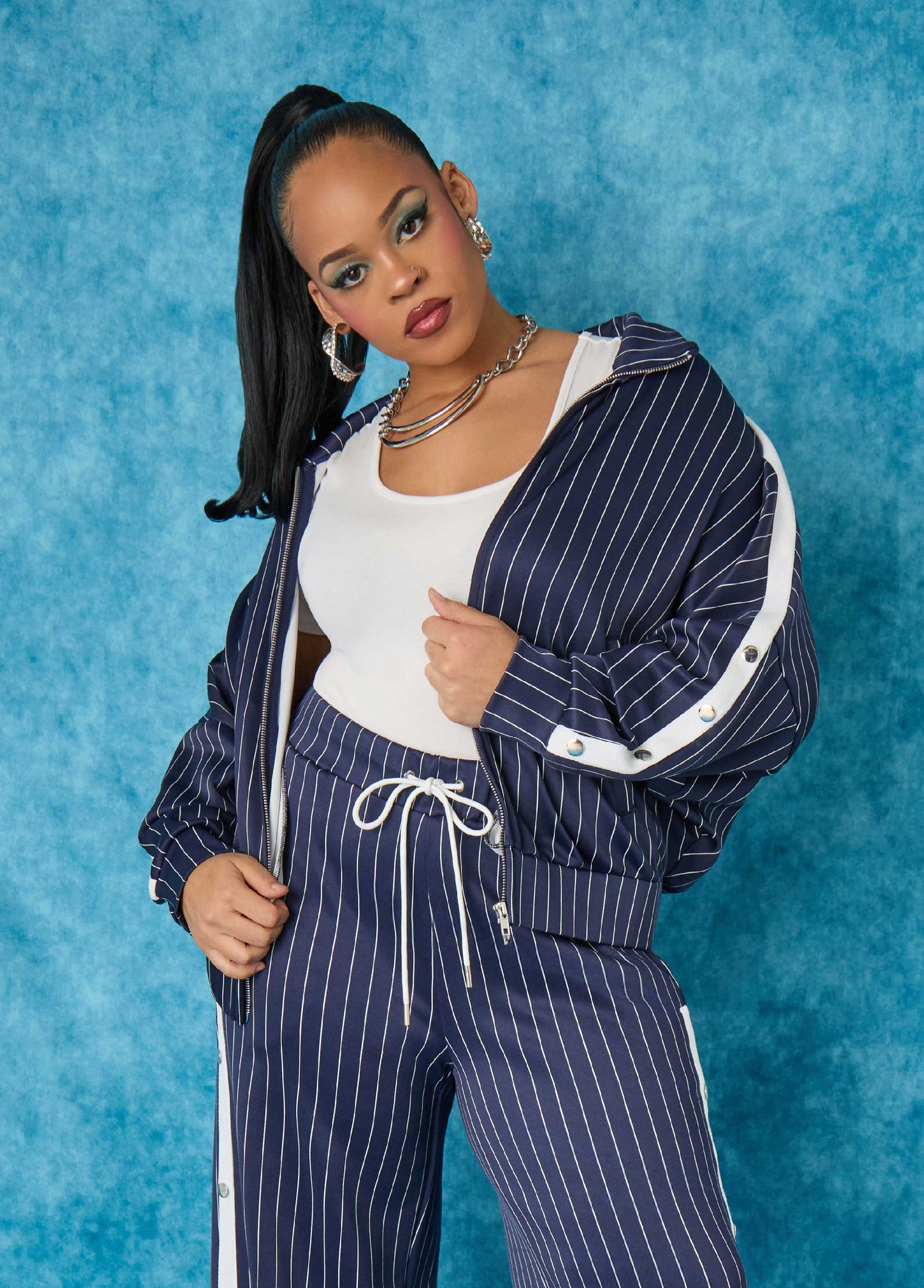 Pinstriped Track Jacket