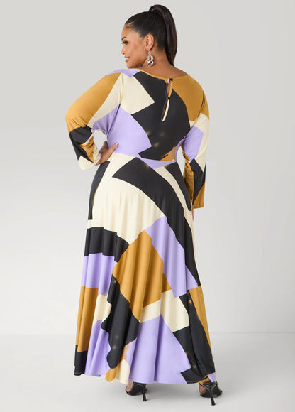 Geo Print A Line Maxi Dress