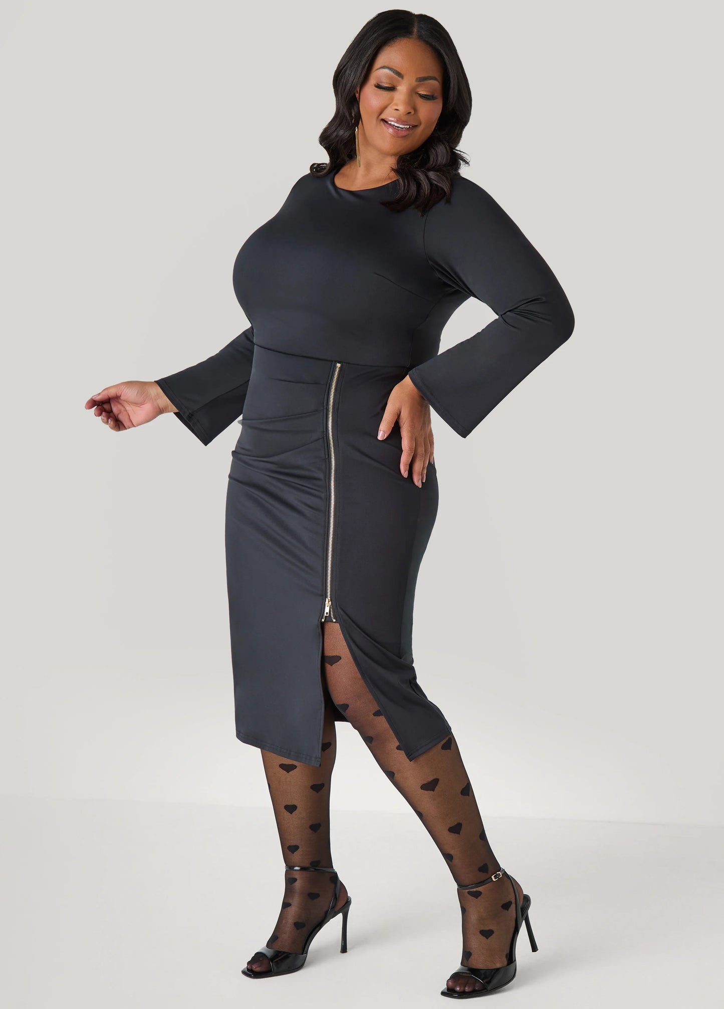Zip Detailed Bodycon Midi Dress
