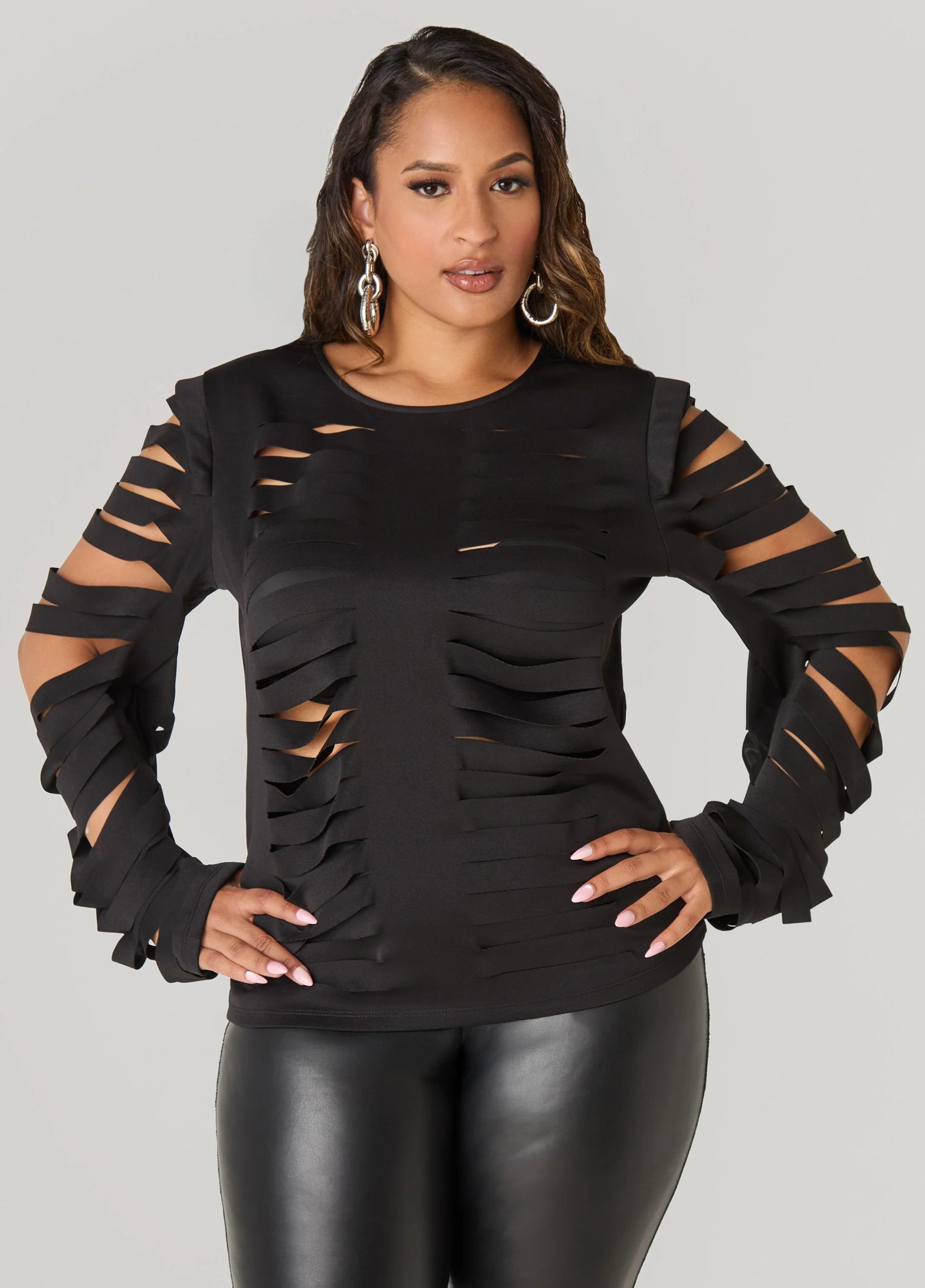 Long Sleeved Laser Cut Scuba Top