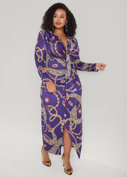 Status Print V Neck Maxi Dress