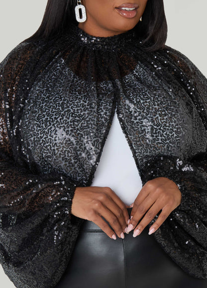 Sequined Mesh Shrug