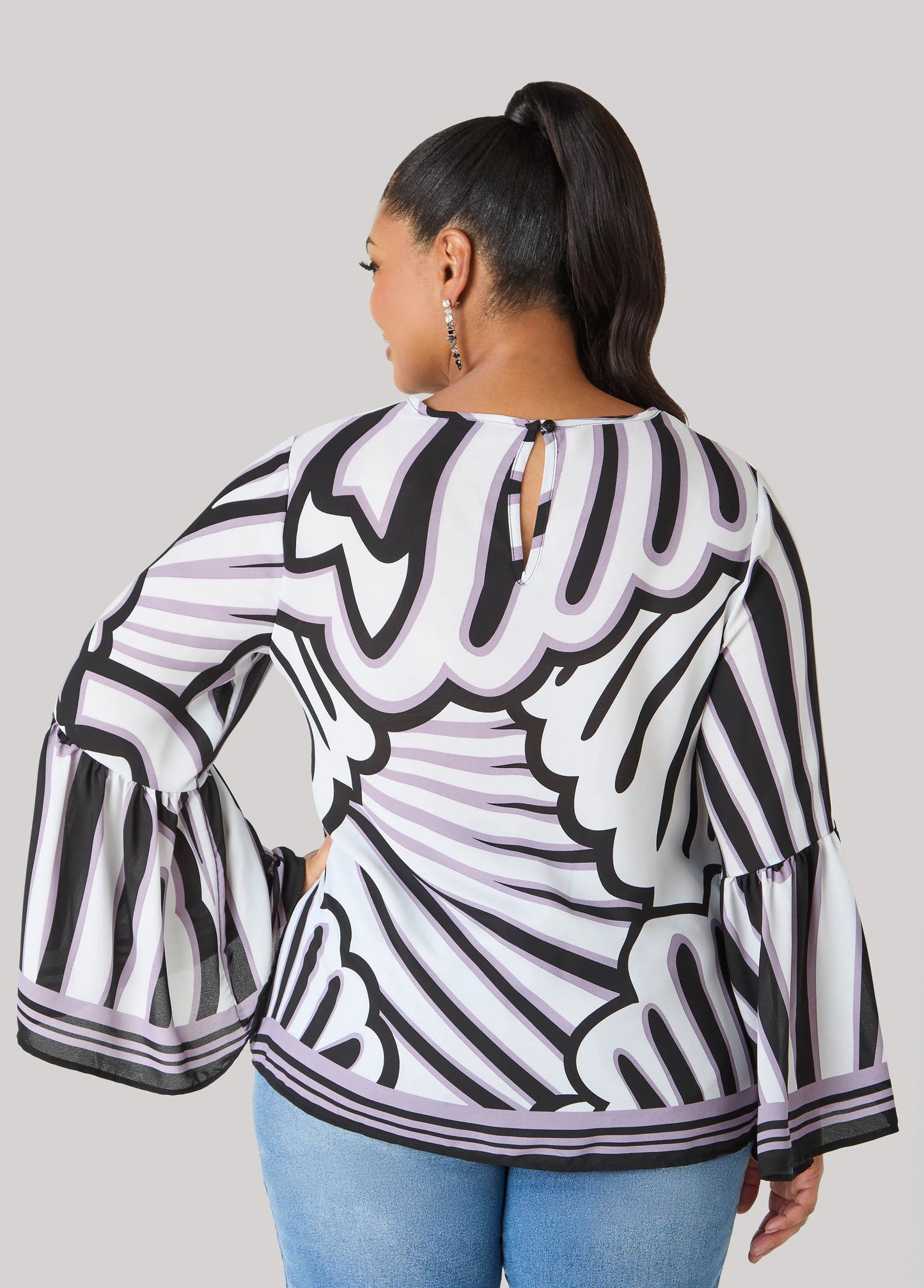 Bell Sleeved Fan Print Blouse