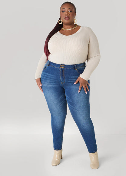 Ribbed Knit V Neck Sweater