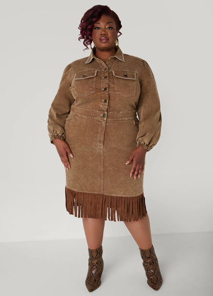 Fringed Denim Shirtdress