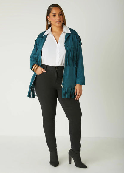 Fringed Faux Suede Jacket