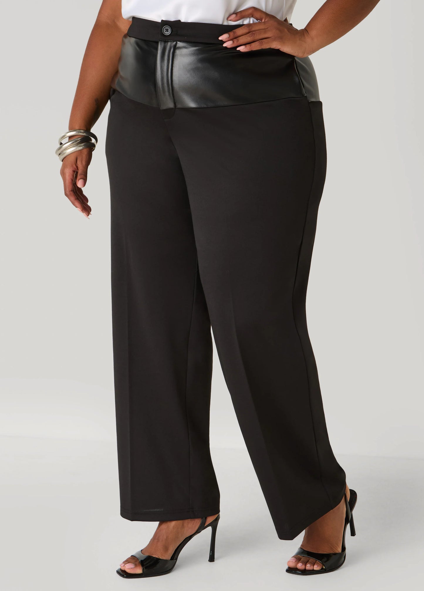 Faux Leather Paneled Trousers