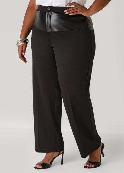 Faux Leather Paneled Trousers