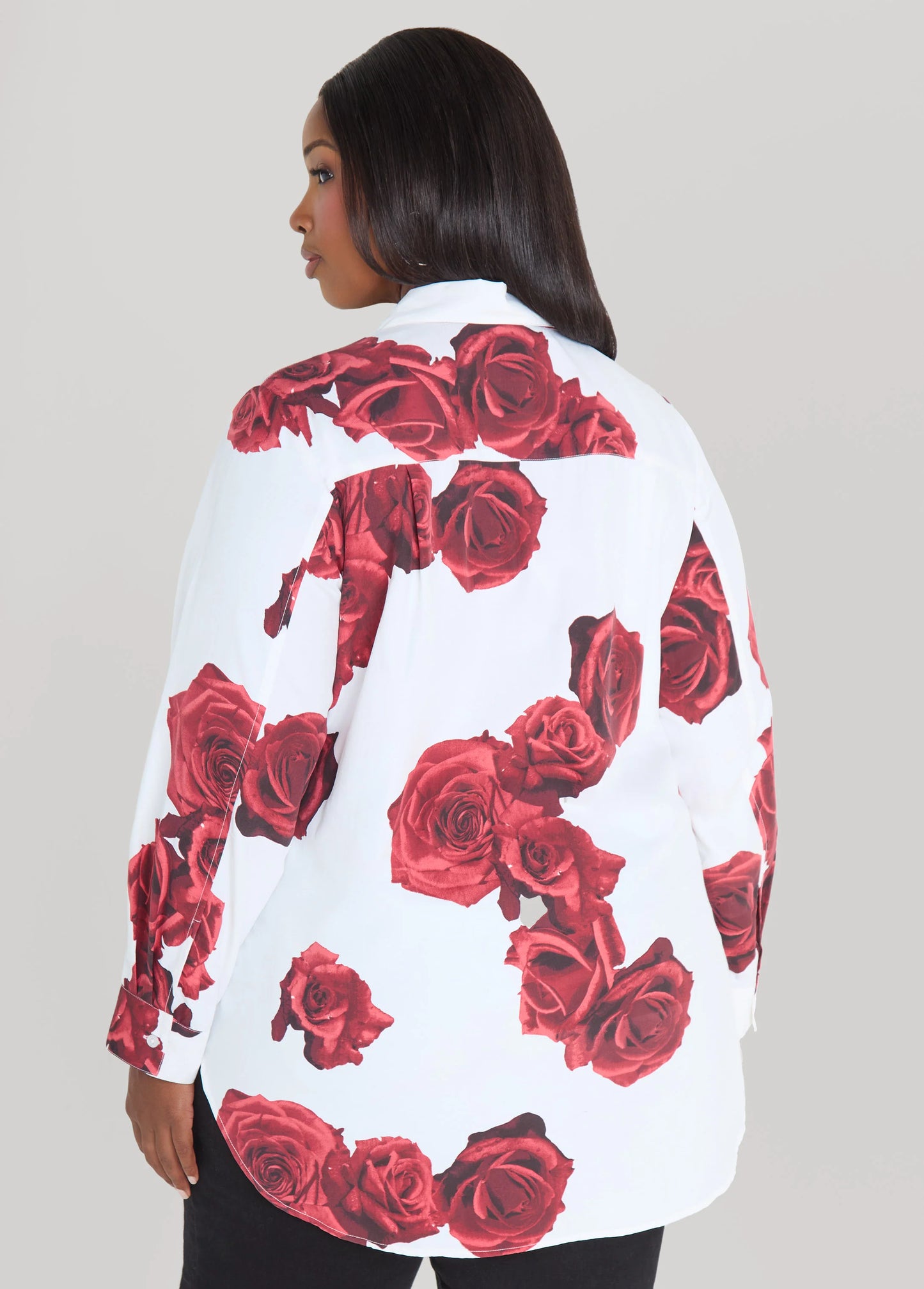 Rose Print Cotton Blend Shirt
