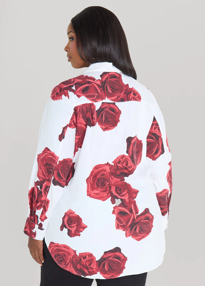Rose Print Cotton Blend Shirt