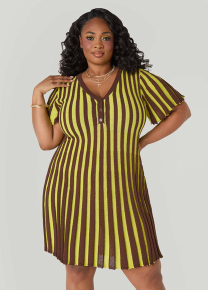 A Line Striped Sweater Dress