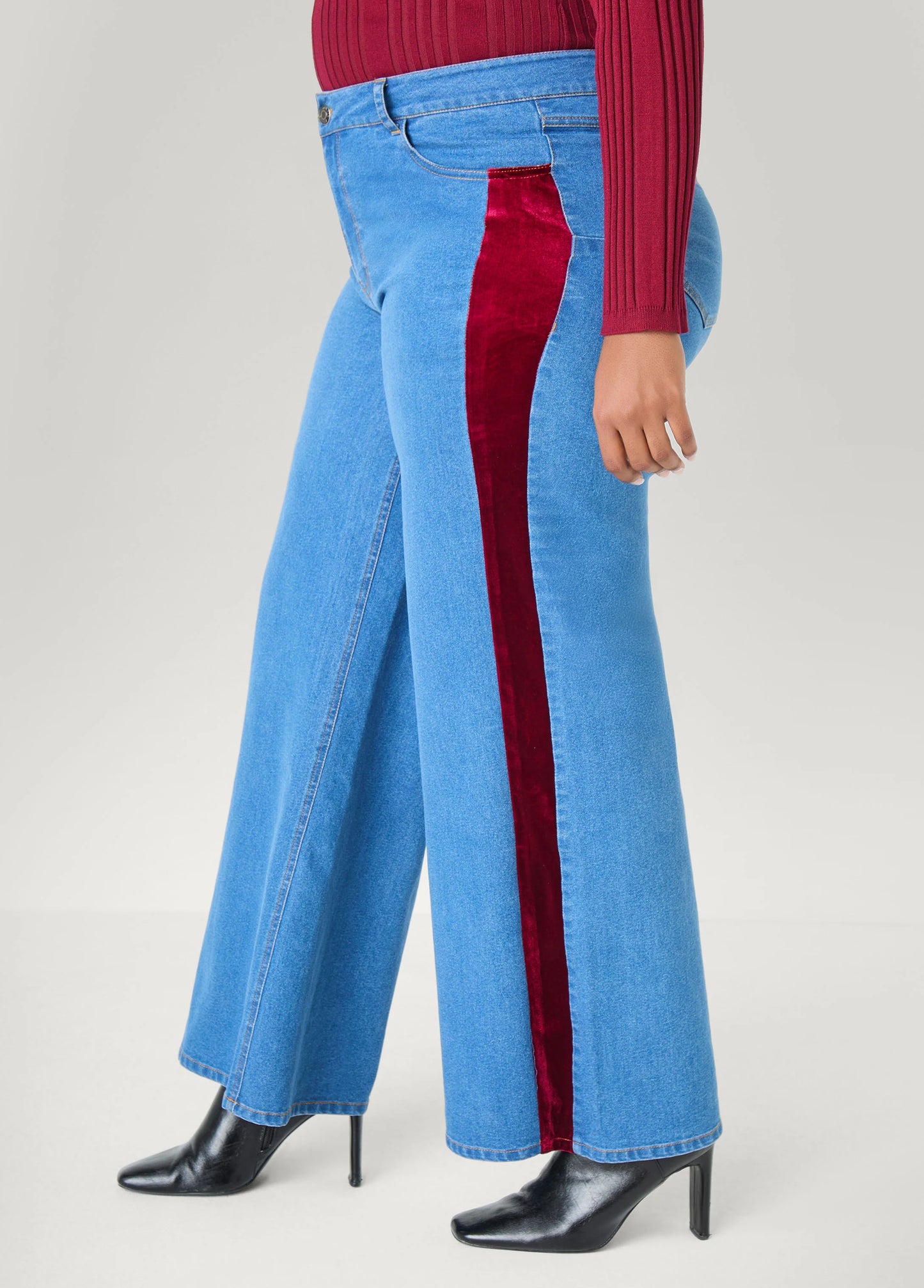Velvet Trimmed Wide Leg Jeans