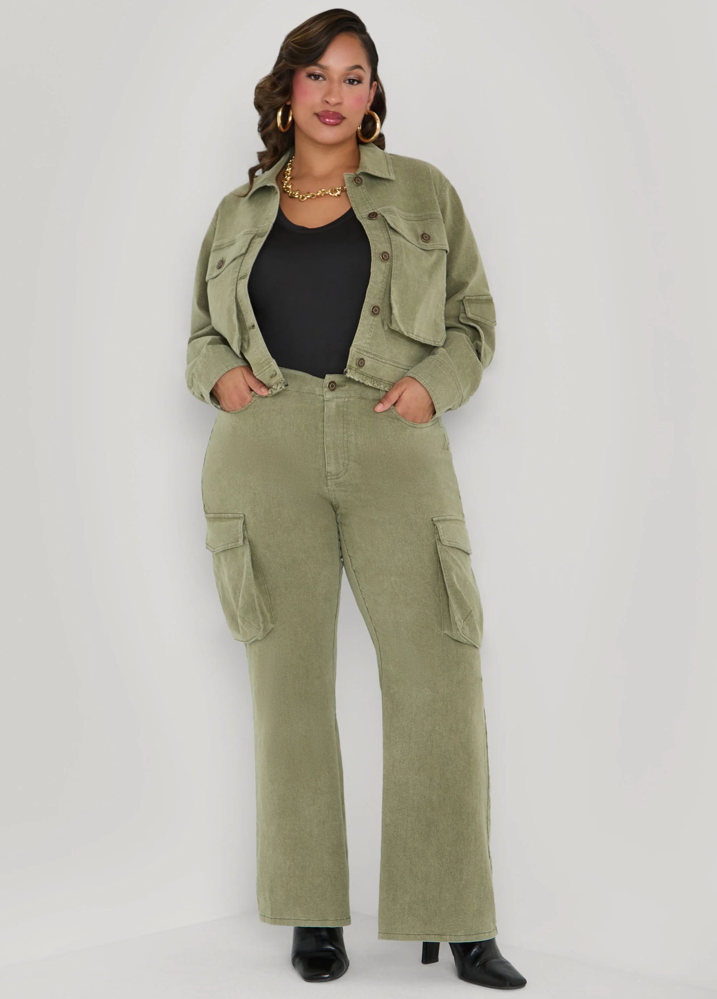 Cropped Denim Cargo Jacket
