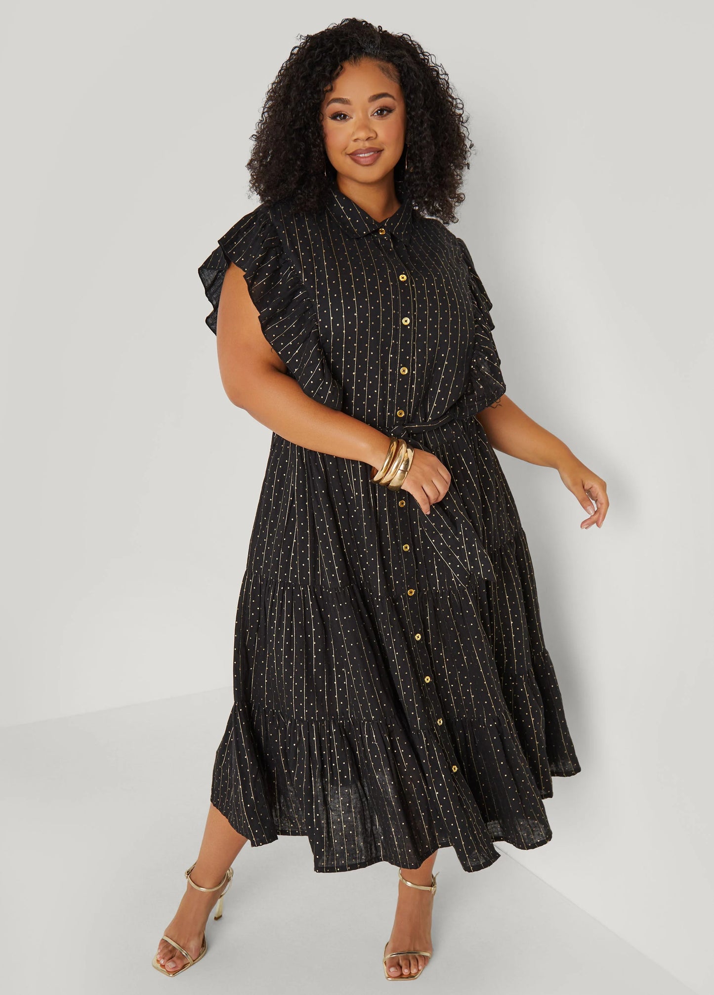 Metallic Print Midaxi Dress