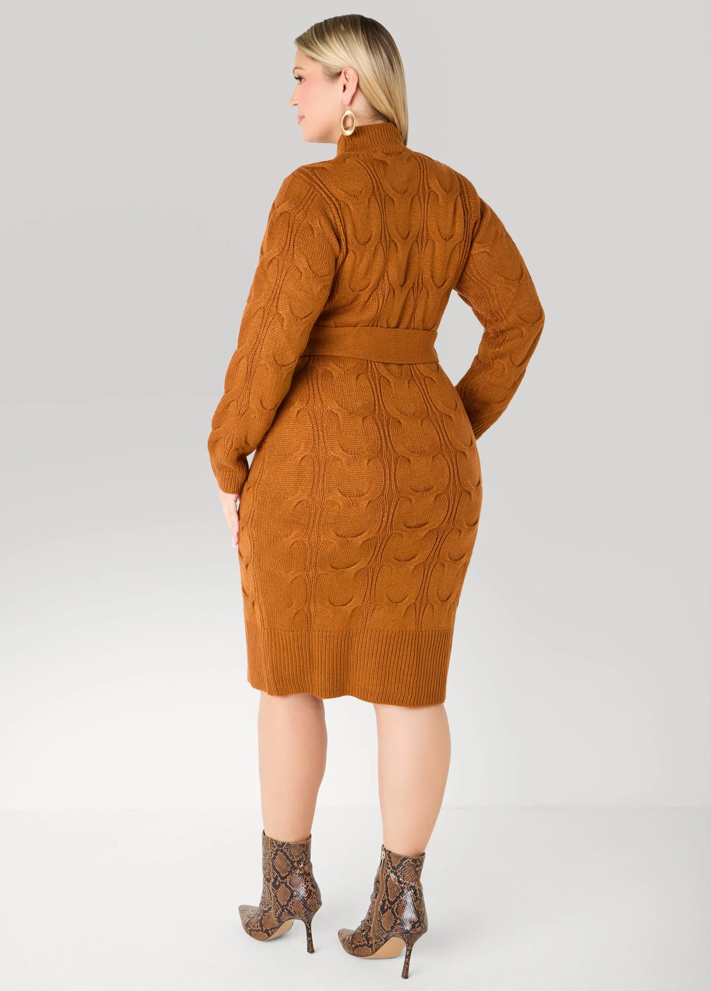 Belted Cable Knit Sweater Dress