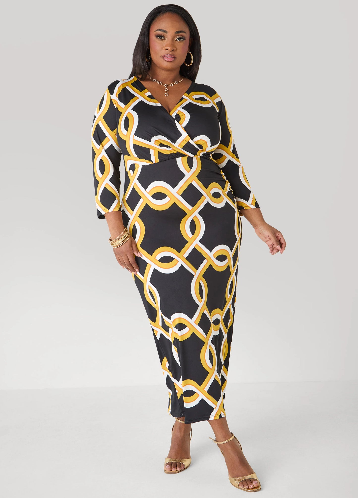Chain Link Print Faux Wrap Dress