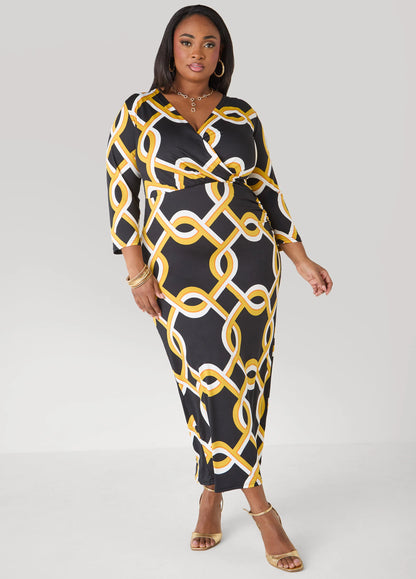 Chain Link Print Faux Wrap Dress