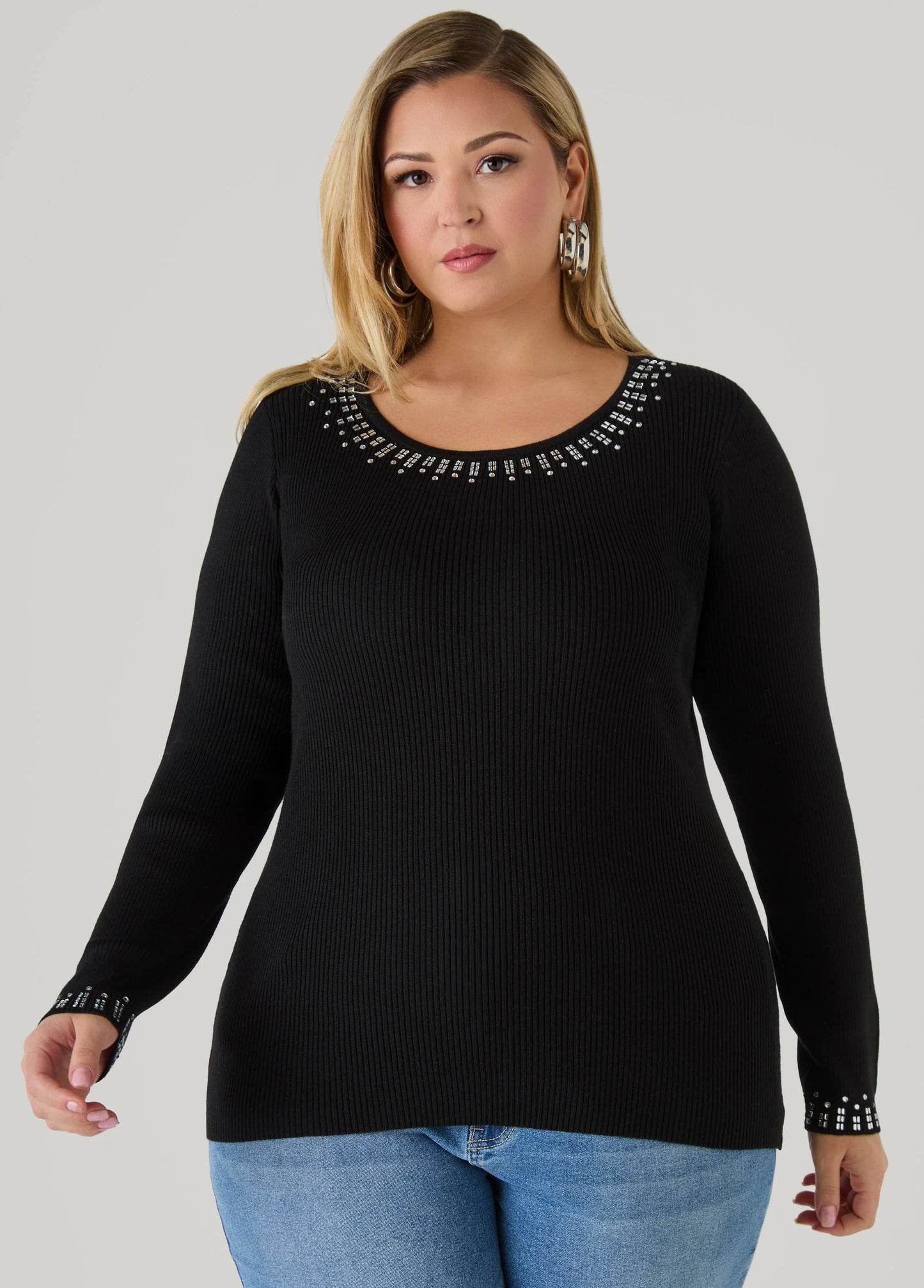 Crystal Ribbed Knit Sweater