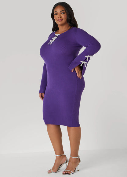 Crystal Bows Cutout Sweater Dress