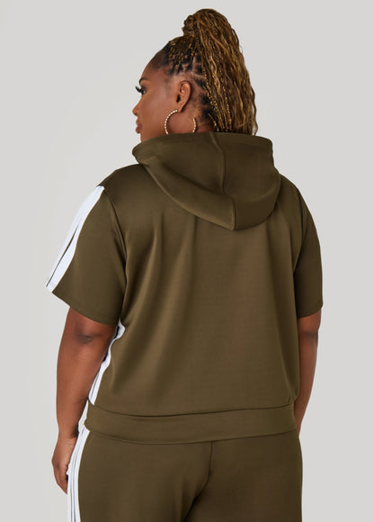 Hooded Stripe Trimmed Pullover
