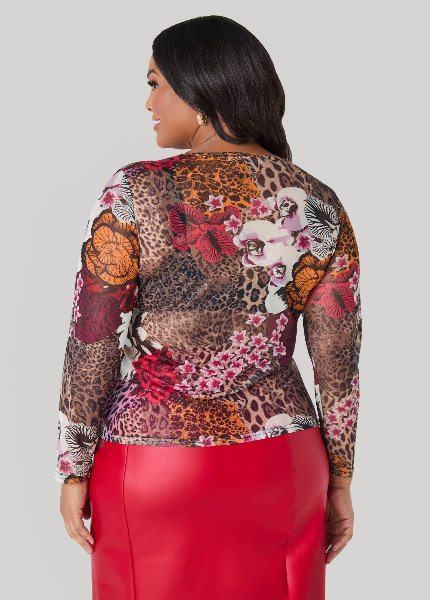Printed Stretch Mesh Top