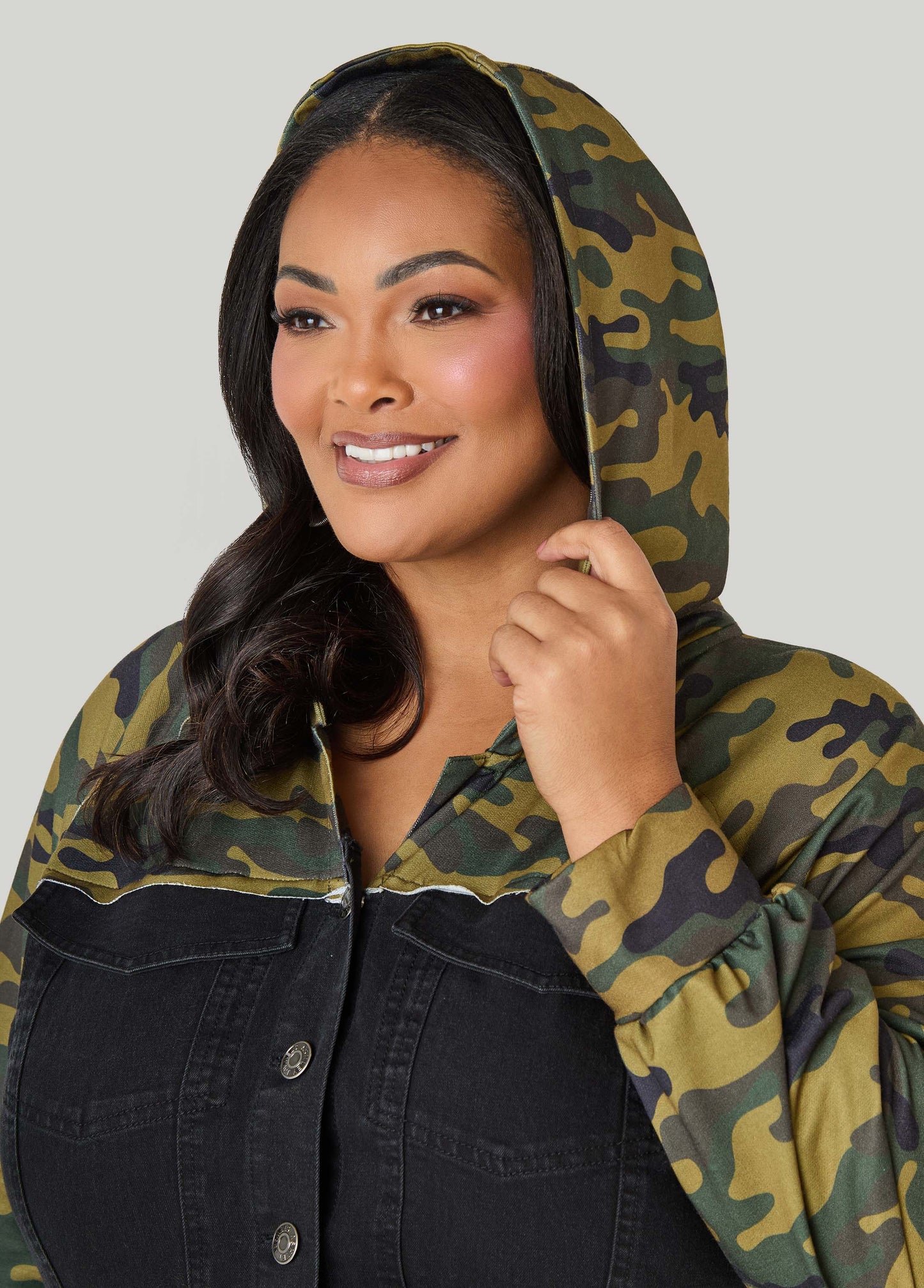 Camo Paneled Denim Bodycon Dress
