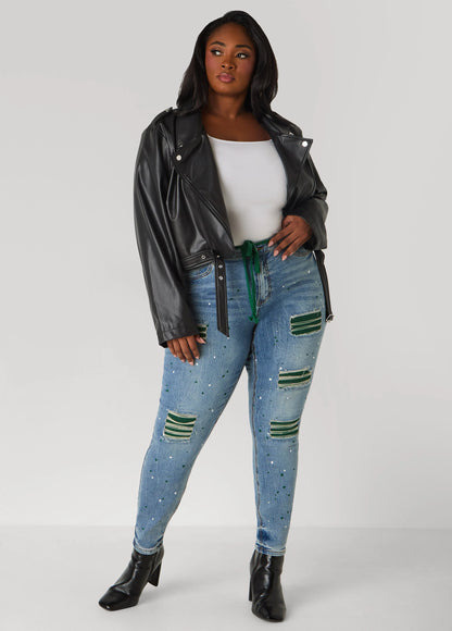 Ribbed Paneled Cutout Skinny Jeans