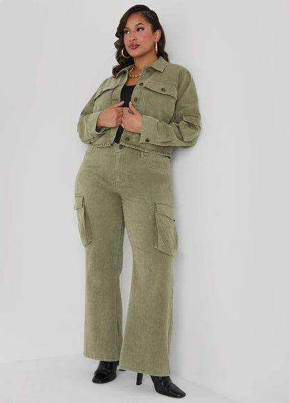 Cropped Denim Cargo Jacket