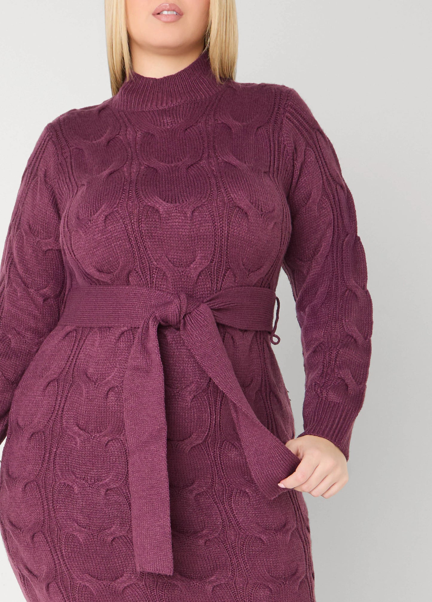 Belted Cable Knit Sweater Dress