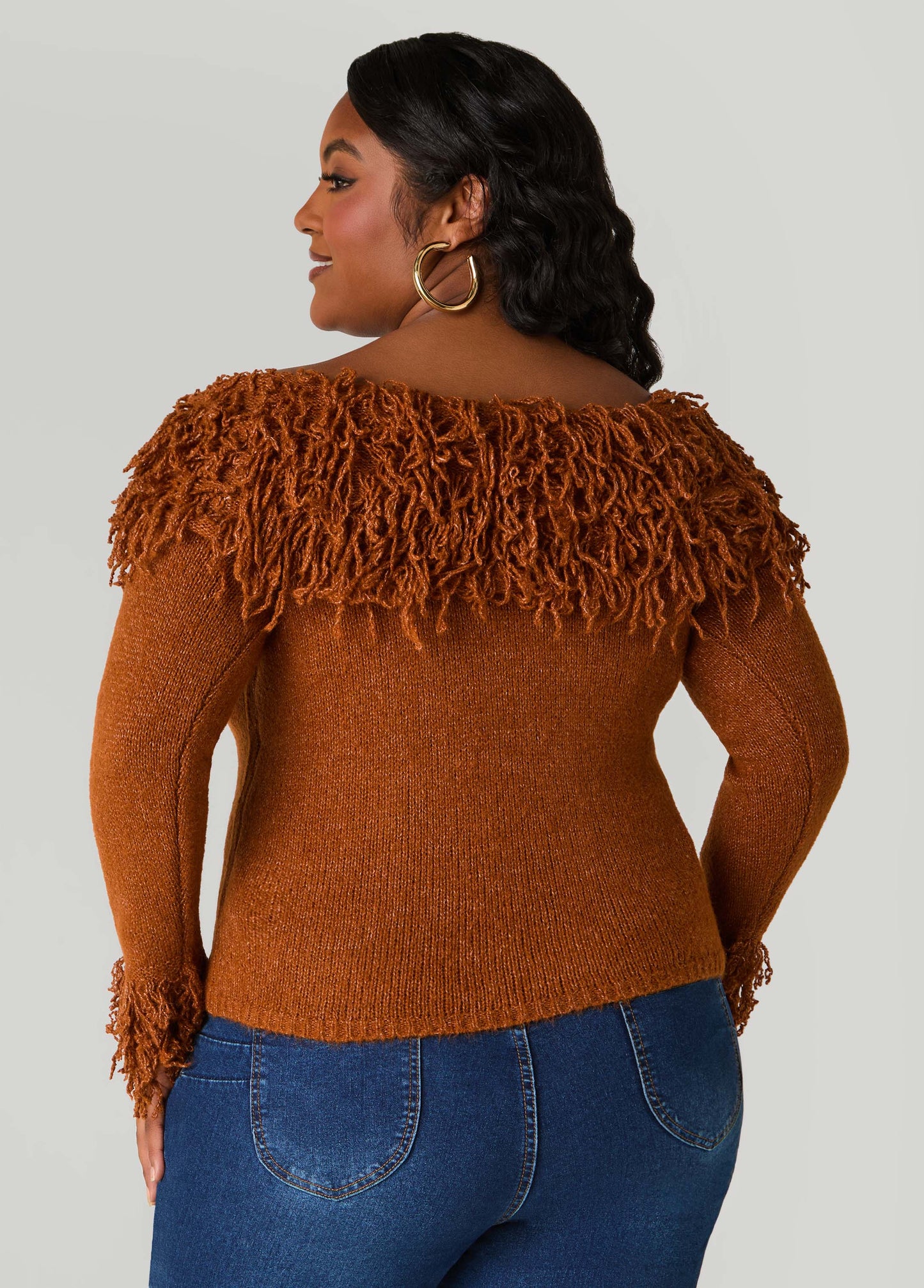 Fringed Off The Shoulder Sweater
