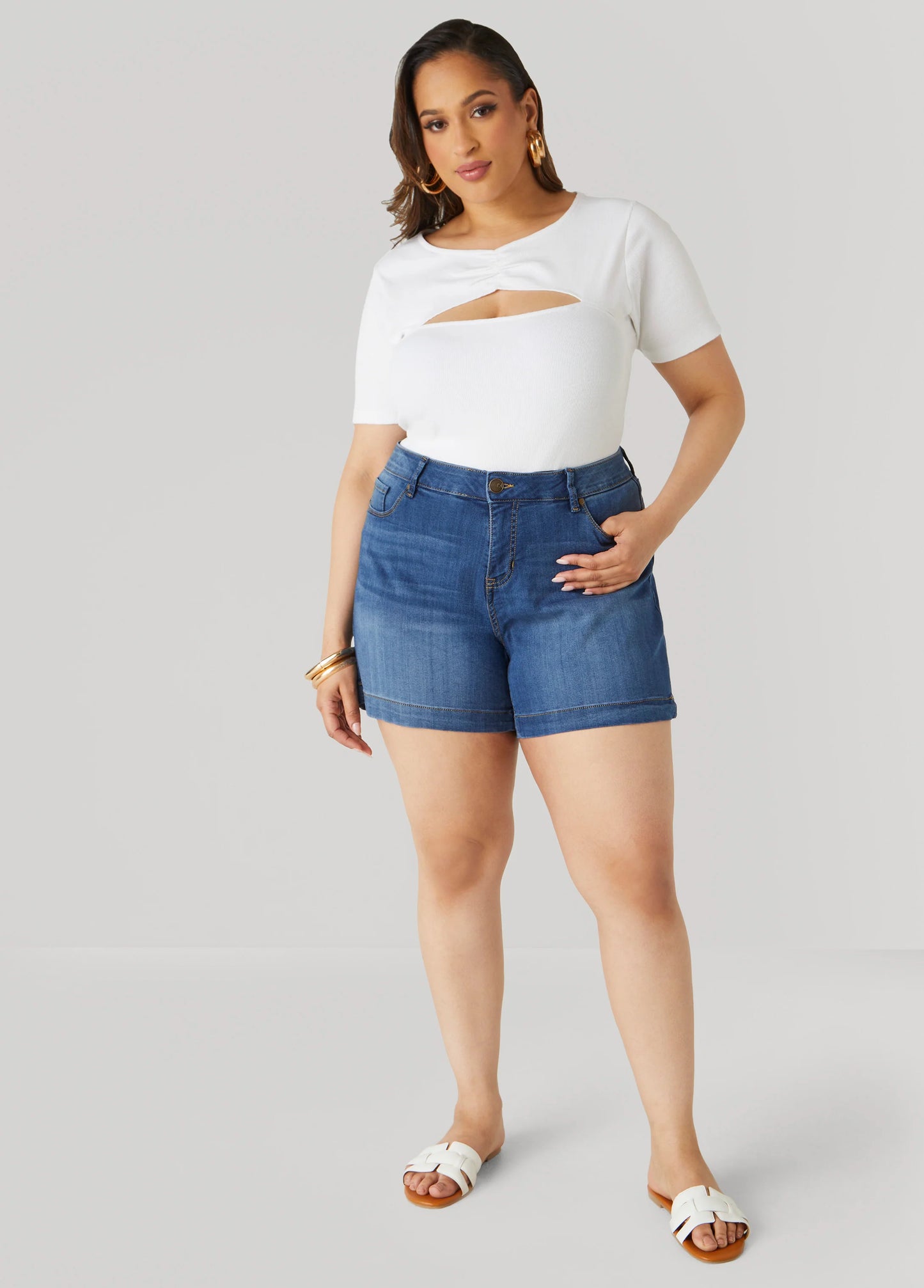 Mid Rise Denim Shorts