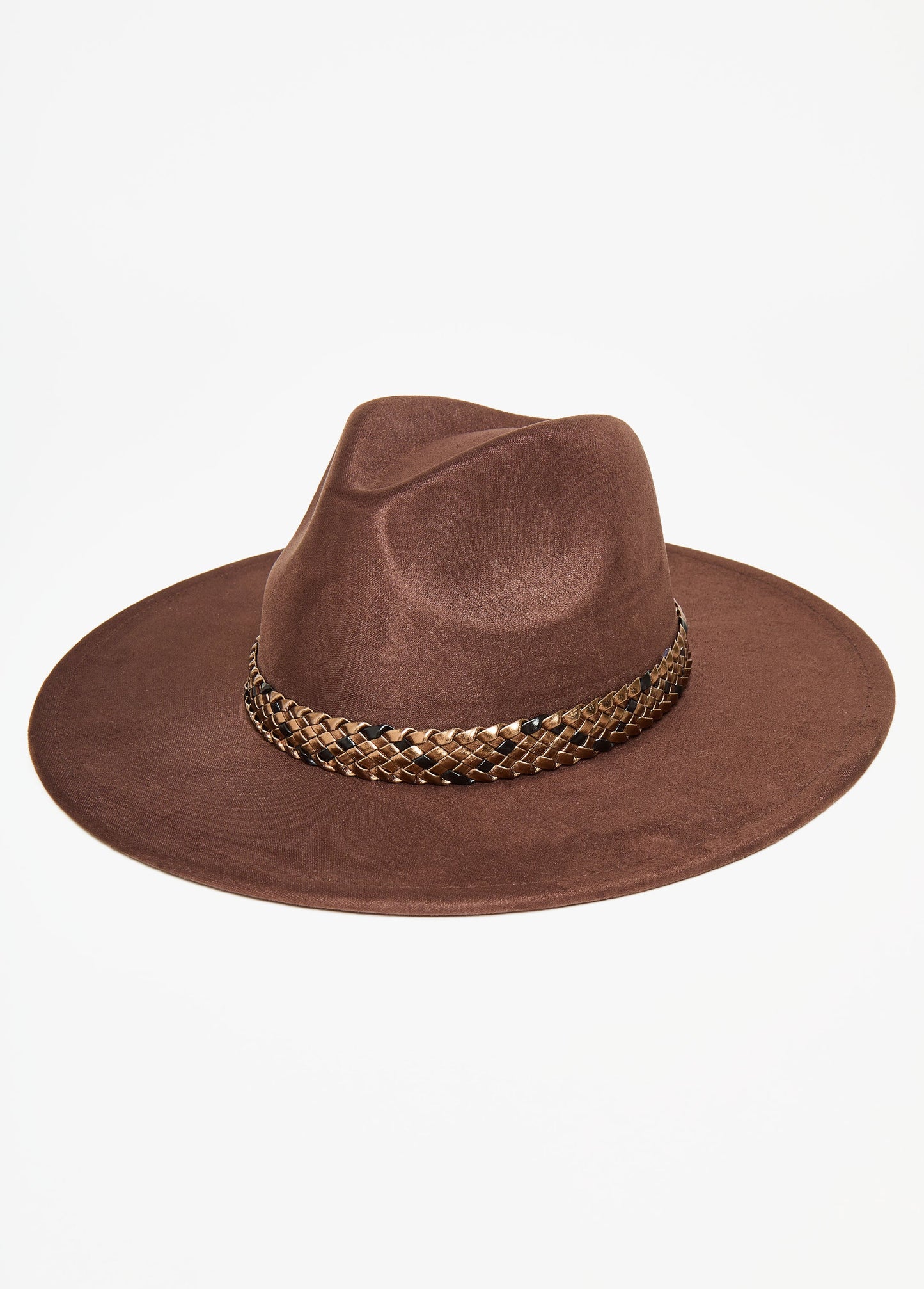 Faux Leather Trimmed Panama Hat