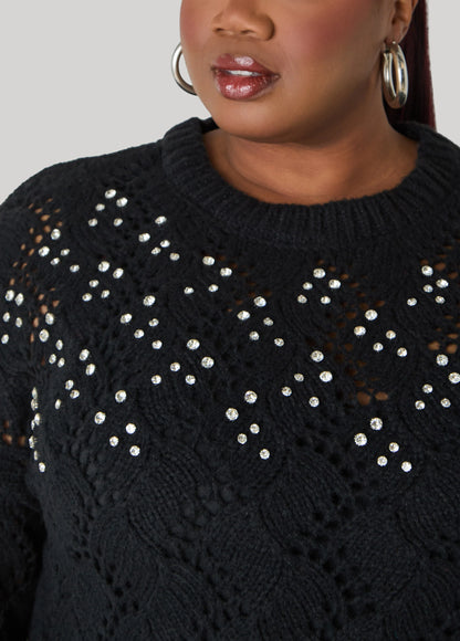 Crystal Pointelle Knit Sweater