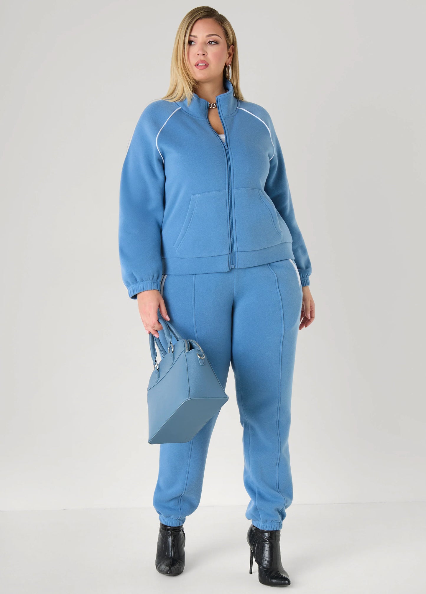 Mid Rise Piped Fleece Joggers