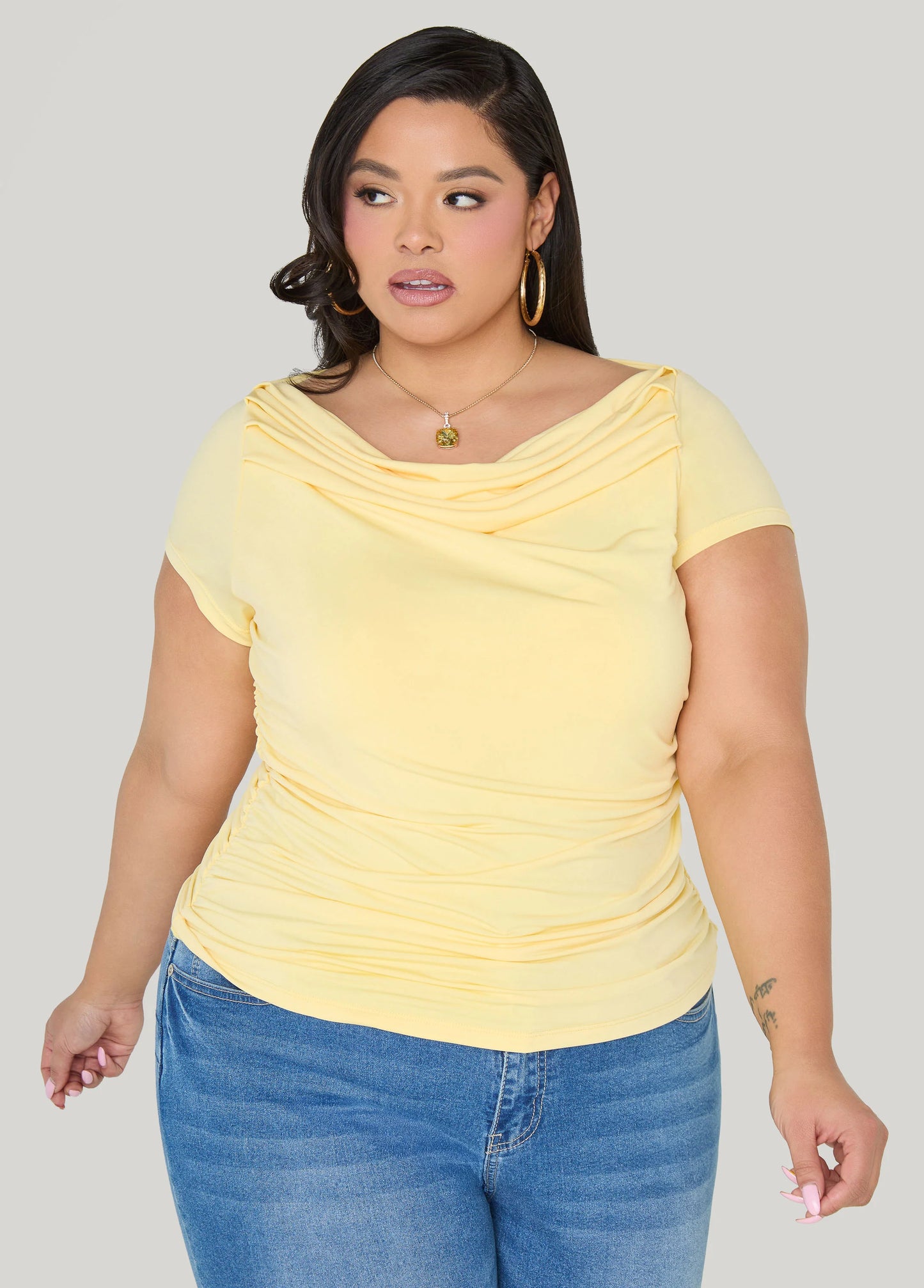 Ruched Cowl Neck Top