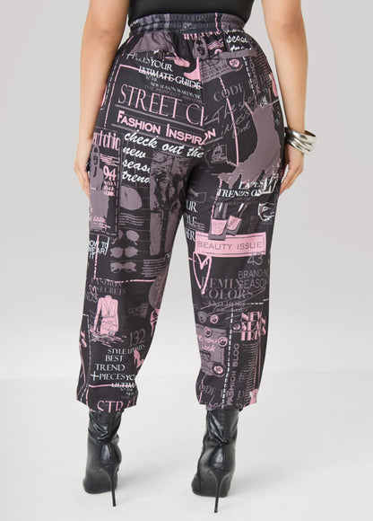 Newspaper Print Cargo Joggers