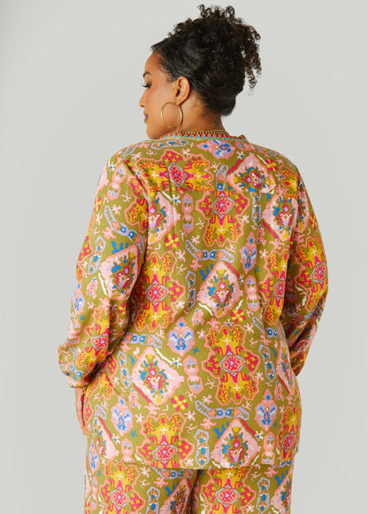 Embroidered Abstract Print Top