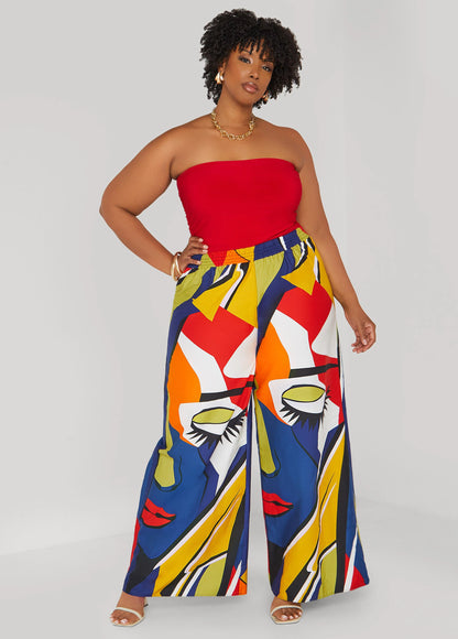 Face Print Wide Leg Pants