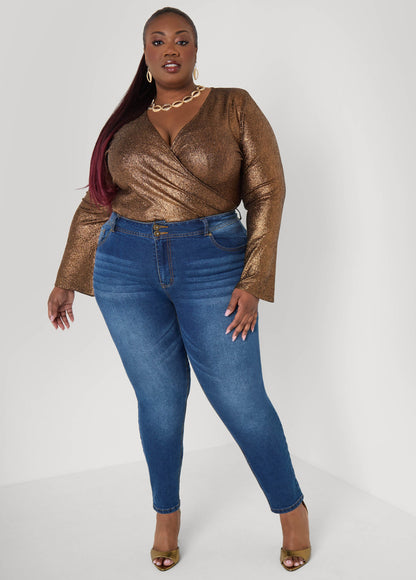 Metallic Pebbled Faux Wrap Top