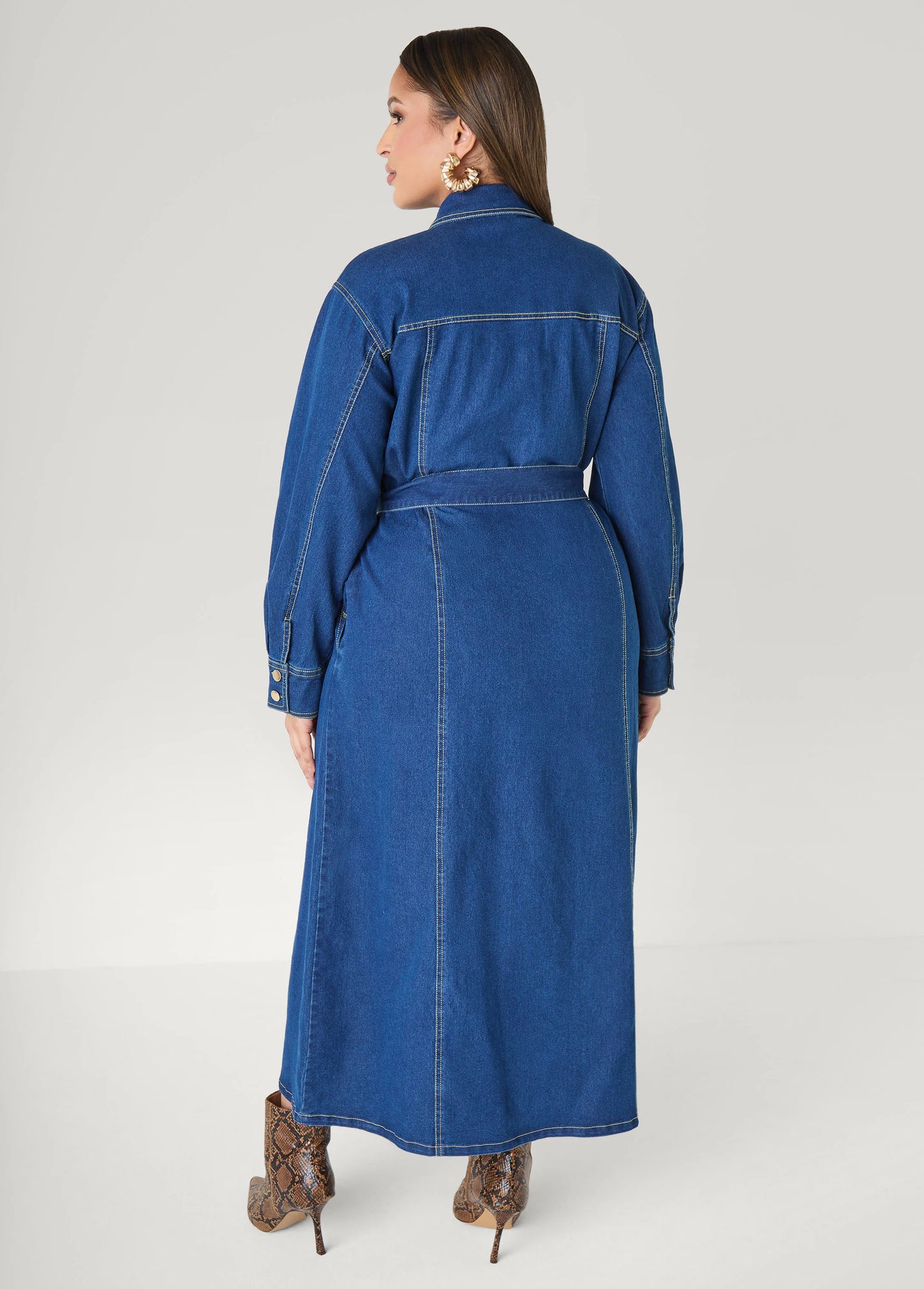 Belted Denim Maxi Shirtdress