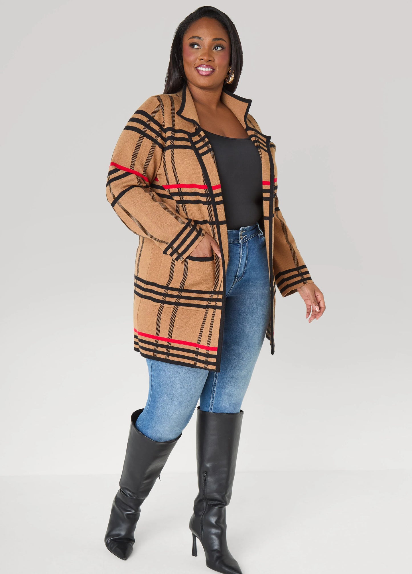 Plaid Intarsia Cardigan