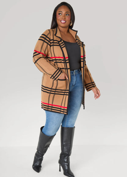 Plaid Intarsia Cardigan
